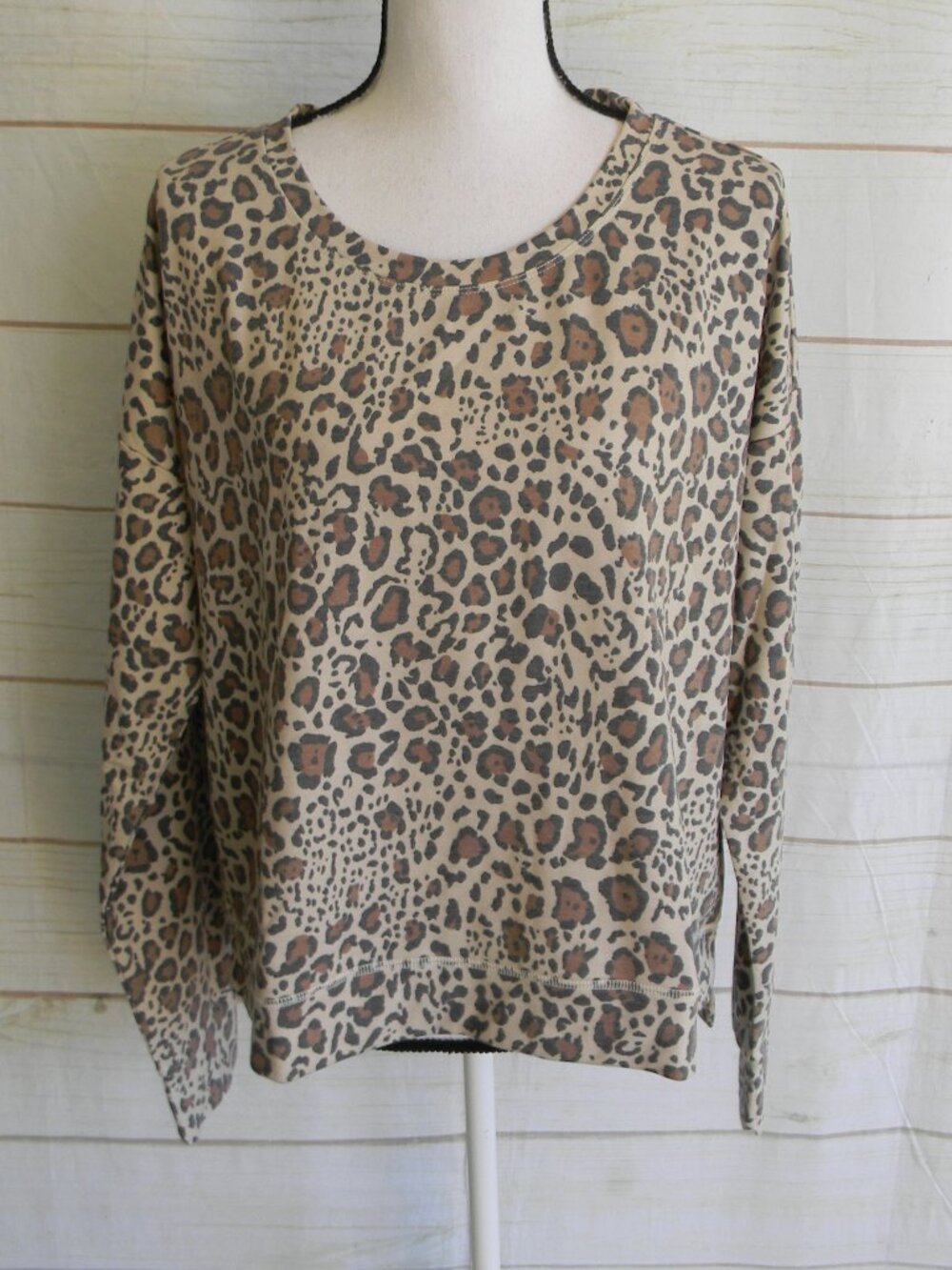 NWT PJ SALVAGE TAN/BROWN LEOPARD LONG SLV TOP PJ PAJAMA